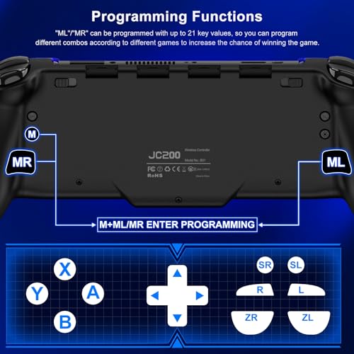 Switch Controller for Nintendo Switch/OLED, (No Drift, No Deadzone) Hall Effect Joystick Wireless Switch Controller With 9 Lights Color. One-Piece Switch Joypad for Those Who Prefer Handheld Mode