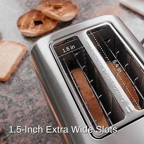 RAMJOY Black Toaster 2 Slice, Extra Wide Slot Toaster for Bagels, Bread, Waffles, 7 Shade Settings, 4 Main Functions, Removable Crumb Tray, 900 Watts Toasters, Black Stainless Steel