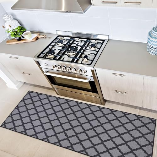 Machine Washable Moroccan Trellis Design Non-Slip Rubberback 2x5 Traditional Indoor Runner Rug for Hallway, Kitchen, Bedroom, Entryway, 20" x 59", Yellow