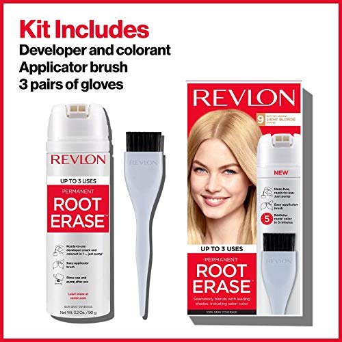 Revlon Permanent Hair Color, Permanent Hair Dye, At-Home Root Erase with Applicator Brush for Multiple Use, 100% Gray Coverage, Black (3), 3.2 Fl Oz