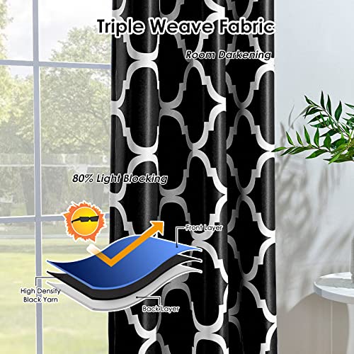 Melodieux Moroccan Wide Curtains Room Darkening Blackout Drape for Extra Wide Window, Patio Sliding Glass Door, 1 Panel (100 x 84 Inch, Off White/Royal Blue)