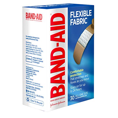 Band-Aid Brand Flexible Fabric Adhesive Bandages, Comfortable Flexible Protection & Wound Care of Minor Cuts & Scrapes, Quilt-Aid Technology to Cushion Painful Wounds, All One Size, 30 ct