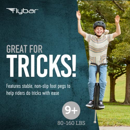 Flybar Master Pogo Stick for Kids, Ages 9+, 80 to 160 Pounds, Easy Grip Handles, Anti-Slip Pegs, Outdoor Toys for Boys, Jumper Toys for Girls, Outside Toys for Kids, Tweens and Teens (Black/Silver)