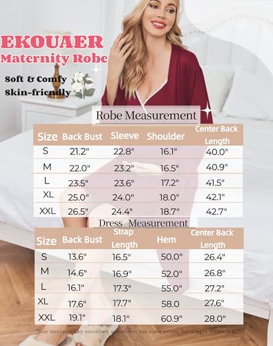 Ekouaer Maternity Nursing Nightgown and Robe Set Delivery Gown Postpartum Pajamas Pregnancy Clothes Wine Red Medium