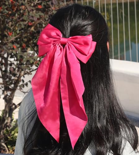 Furling Pompoms Hair Bows Clips for Women,White Bows Clip for Hair Green Bows Hair Barrette Spring Clips Long Tail Alligator Clips Bow Hair Accessories 2pcs