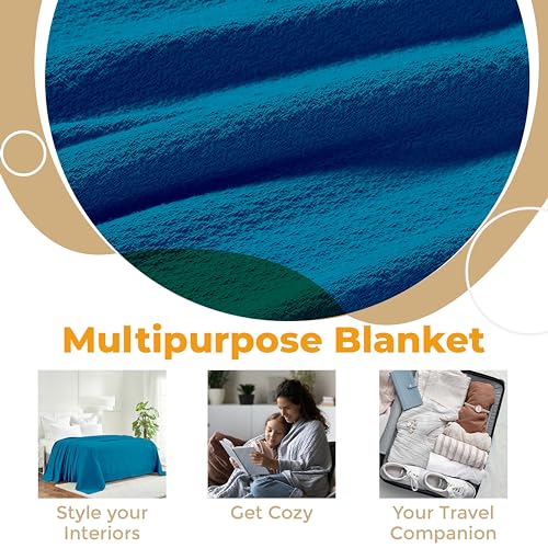 Superior Waffle Weave Cotton Blanket, for Picnic, Beach, Traveling or Camping, Comfy Blanket, Bedroom Decor, Essentials, Cover for Bed, Couch, Lounging, Honeycomb Knit, Throw, Turquoise