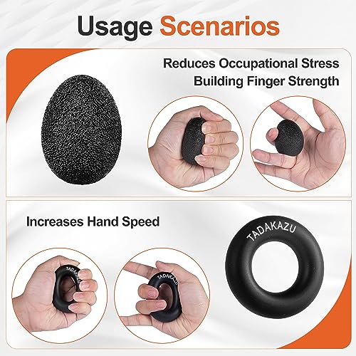 TADAKAZU Grip Strength Trainer Kit (5 Pack) Adjustable Resistance Hand Gripper,Finger Exerciser,Hand Extension Exerciser,Stress Relief Ball and Forearm Workout Ring for Muscle Building Injury Recover