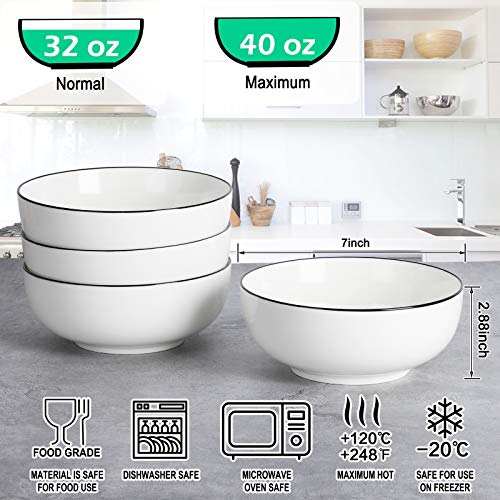 AnBnCn 22 OZ Ceramic Soup Bowls & Cereal Bowls - 6" White Bowls Set of 6 for Soup, Cereal, Oatmeal, Fruit, Rice - Dishwasher & Microwave Safe