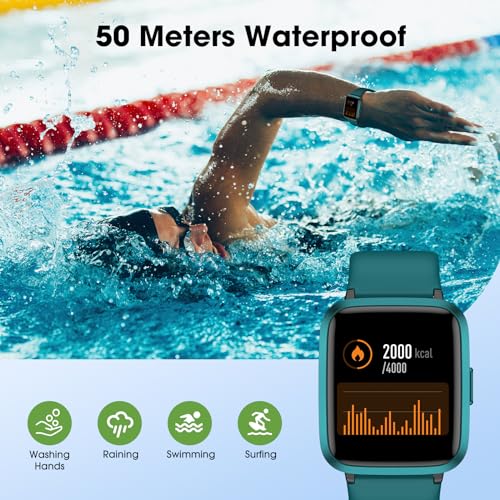 Fitness Tracker Watch with Heart Rate Monitor, Activity Tracker with Pedometer, Sleep Monitor, Calories & Step Counter, 5ATM Waterproof Smart Watch for Women Men Health Fitness Watch for Sports