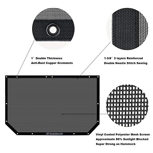 Shadeidea JK Sun Shade Top Compatible with Jeep Wrangler JKU Top Sunshade Soft Mesh Roof Cover (2007-2018)- Wind Noise UV Blocker -10 Year Warranty -4 Door -White -Front&Rear (2 pcs)