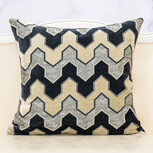 Alerfa Square Pillow Geometric Stripes Embroidery Cut Velvet Cushion Case Luxury Modern Throw Pillow Cover Decorative Pillow for Couch Sofa Living Room Bedroom Car 18 x 18 Inch Black