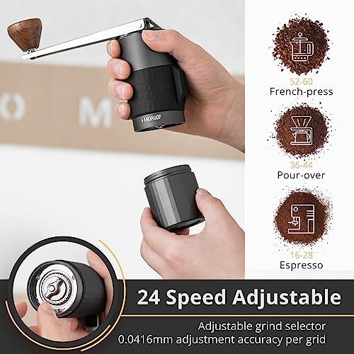 Vandroop Manual Coffee Grinder with Folding Handle, Adjustable Hand Coffee Grinder with Stainless Steel Conical Burr, Portable Burr Coffee Grinder for Travel, Camping, Kitchen