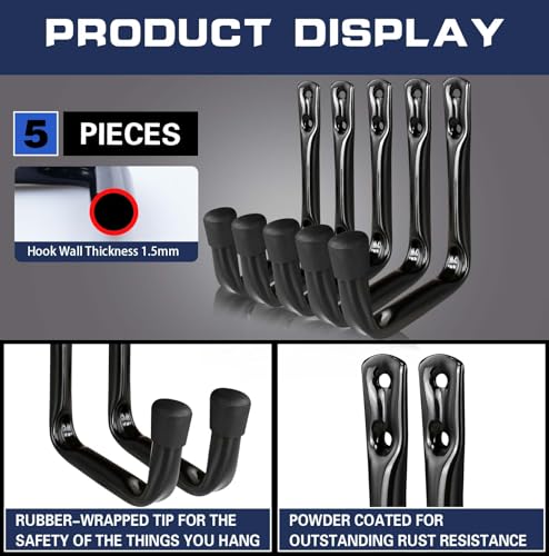 Dreecy J Utility Hooks For Hanging Heavy Duty Garage Storage Utility Hooks For Garage Wall, Color Black, 5 Pack