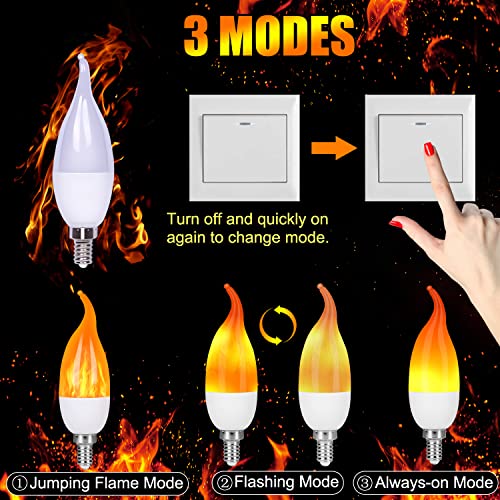 MyoGrip E12 LED Flame Light Bulbs, 3 Modes Flickering Light Bulbs, Candelabra Candle Fire Light Bulb for Home Party Patio Indoor Outdoor Halloween Decorations (2 Pack)