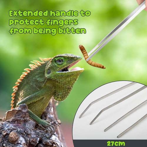 2 Pcs Reptile Feeding Tongs Stainless Steel Long Handle Terrarium Tweezers Aquascaping Tools Aquarium Tweezers for Feeding Reptile, 10.6in / 27cm