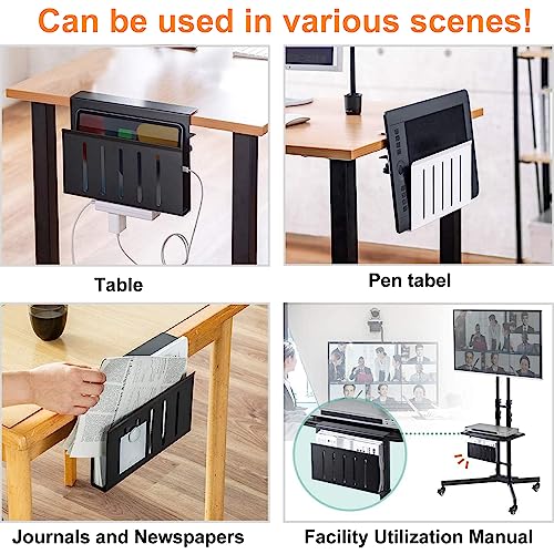 LUKETURE Desk Side Storage, Under Desk Storage, Steel Desk Hanging Organizer, Laptop Holder, with Pen Holder, No Drill Side Desk Organizer, Desk Storage Holder for Office and Home
