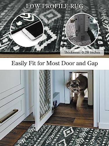 Lahome Boho Moroccan Throw Rug,Washable Black White 2x3 Entryway Rug Non Slip,Low-Pile Soft Bath Mat Rustic Tribal Kitchen Farmhouse Rugs for Entry Front Door (2x3ft)