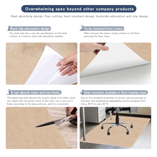 Office Chair Mat for Hardwood Floor HAODEMI Tile Non-Slip Office Computer Chair Mat for Rolling Chair Easy Clean and Flat Without Curling Anti-Slip,Beige(48"*36")