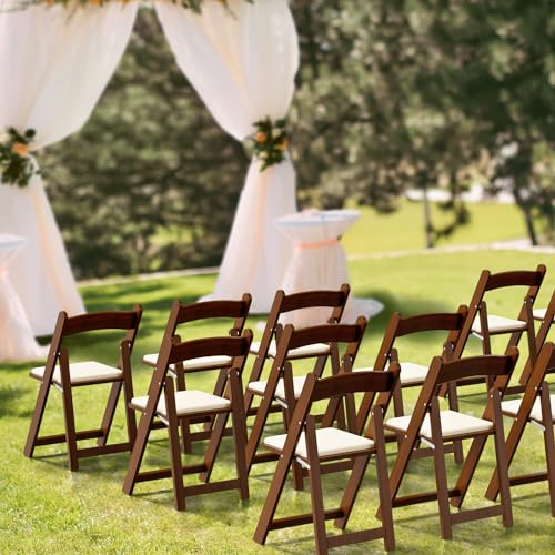 VINGLI Wooden Folding Chairs with Cushion, Comfortable, Portable and Durable Foldable Seating for Indoor & Outdoor Events, Banquet, Party, Dinning, Wedding, Craft, Walnut Brown, 1 Pack