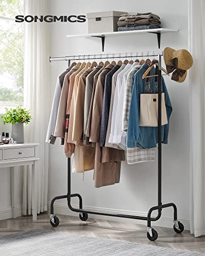 SONGMICS Clothes Rack with Wheels, Heavy-Duty Garment Rack with Extendable Rod, 286.6 lb Load Capacity, 17.7 x (43.3-59.1) x 64.1 Inches, Black and Silver UHSR011E01