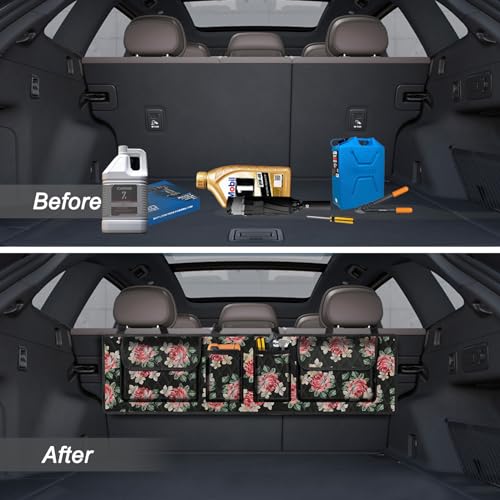 Femuar Car Trunk Organizer, Large Capacity Backseat Trunk Organizer(41"*10"), Hanging Car Storage Organizer with Lids, Car Organizer for SUV/MPV/Truck