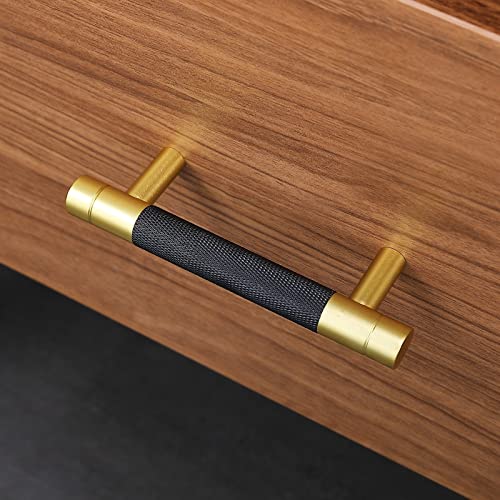 TRUSTMI Cabinet Pulls 10 Packs 3-3/4 Inch Hole Center Drawer Pulls Knurling Diamond Pattern Bathroom Hardware Kitchen Cupboard Handles, Matte Black and Gold