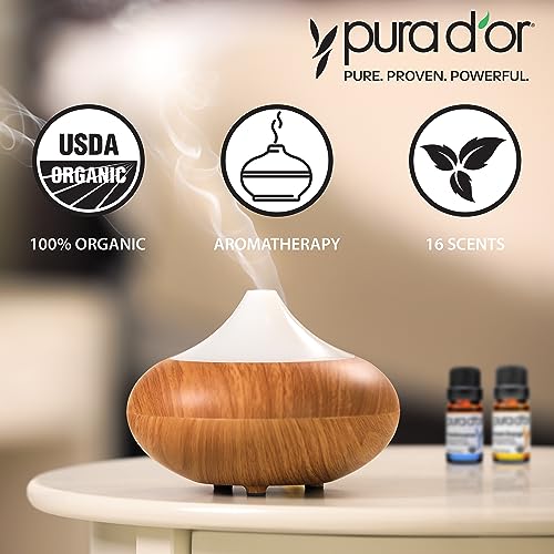 PURA D'OR Organic Perfect10 Essential Oils Set - 10x 10mL Wood Box Aromatherapy Gift Set - 100% Pure Therapeutic Grade for Relaxation and Wellness (Lavender, Peppermint, Eucalyptus, Tea Tree & More)