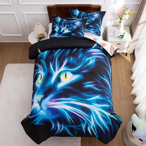 Holawakaka Lightening Tiger Bedding Comforter Set Kids Teens Men Twin Size/Twin XL Bedding Set Wild Animal Printed Bed Set 3 Piece Boys Dorm Quilt Bedspread