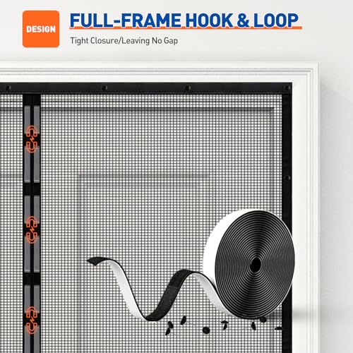 MAGZO Magnetic Screen Door Fit Door Size 40 x 96 Inch, Screen Size 42" x 97" Fiberglass Door Mesh with Full Frame Hook&Loop Heavy Duty-Black