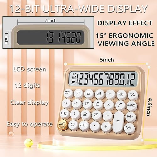 VEWINGL Mechanical Switch Calculator, 12 Digit Large LCD Display and Buttons, Great for Everyday Life and Basic Office Work, with Battery
