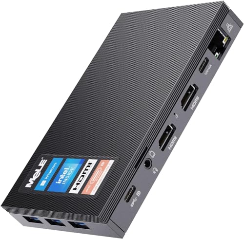 MeLE Quieter3C Fanless Mini PC, Win 11 Pro, Intel Celeron N5105, 8GB RAM, 128GB ROM, Full-Function USB-C, WiFi 5, Triple Display, Slim Desktop PC on Industrial, Home, Office