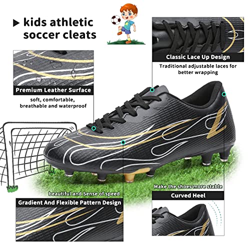 Hanani Kids Soccer Cleats Boys Girls Soccer Shoes Youth Athletic Outdoor & Indoor Baseball Shoe Firm Ground Cleat Comfortable Flexible Sneaker Blackgreen