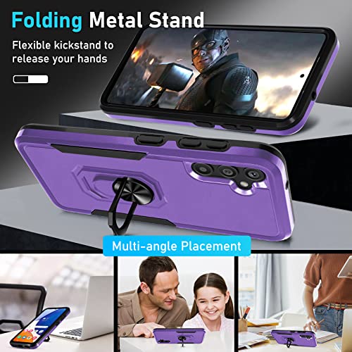 Janmitta Compatible with Galaxy A54 5G Case,with 1 Pack Screen Protector+1 Pack Camera Lens Protector,Shockproof Full Body Phone Cover,Built in Finger Ring Holder Kickstand,2023 Lavender