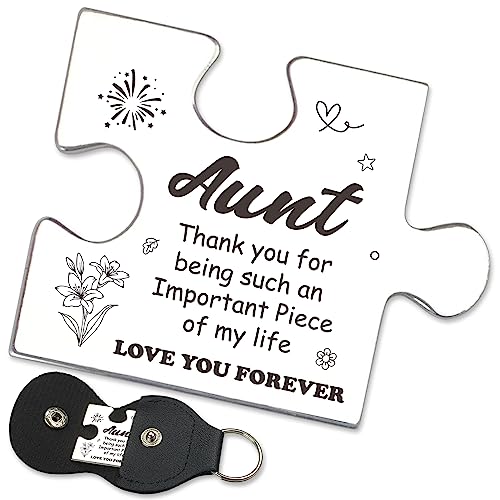 FTONENI Pocket Token Gifts for Aunt Birthday Mothers Day Christmas Gifts from Niece Nephew Long Distance Relationship Thank You Gifts Puzzle Piece Keepsake with PU Leather Keychain - PTA15