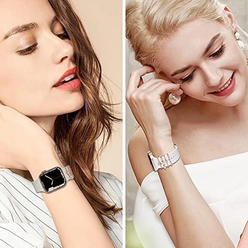 YOPICKERN 4 Pack Floral Engraved Bands with Charms Compatible with Apple Watch Band 40mm 41mm 38mm, Soft Women Sport Silicone Strap Replacement Wristbands for iWatch Bands Series 9 SE 8 7 6 5 4 3 2 1
