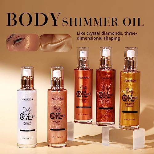 MAEPEOR Shimmer Body Luminizer 5 Colors Moisturizing Glow Illuminator Smooth and Non-sticky Summer Body Highlighter For Face & Body (80ML, 01 Silver)