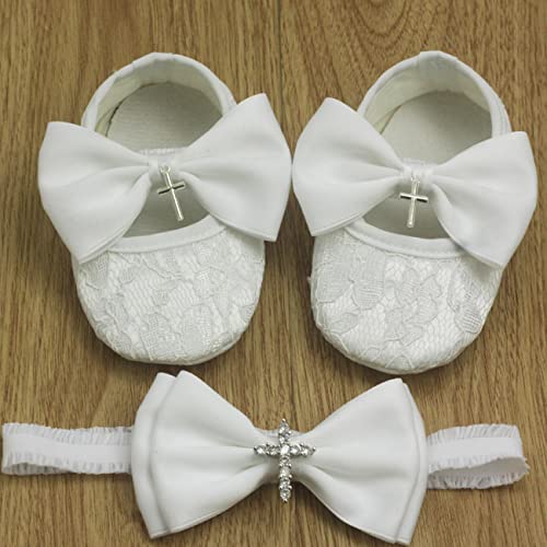 Nihao Baby Girl E-1-white Shoes and Headband Lace Mary-Jane-Flats 3-6 Months