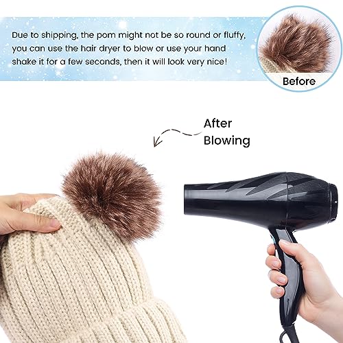 Arctic Paw Women Knit Beanie Cable Knit Beanie Hat Faux Fur Pompom Beanie with Ears Red