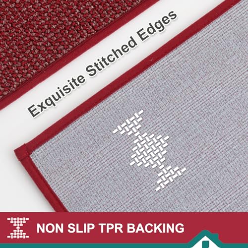 BEQHAUSE Kitchen Rugs and Mats,Non Skid Washable Absorbent Kitchen Runner Rug with TPR Backing for Kitchen,Front of Sink,Laundry (Burgundy Red,20"x32")