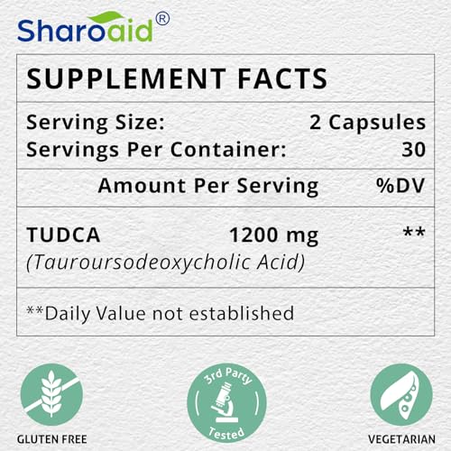 Sharoaid TUDCA Liver Support Supplements 1200 mg-Third Party Tested-High Strength Formula-Bile Salts for Liver Detox Cleanse-Vegan Capsules for Liver,Kidney,Gallbladder Health,1 Bottle-60 Capsules