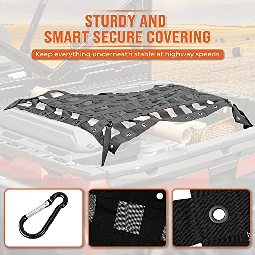 Kemimoto Heavy Duty UTV Cargo Net Stretchable UTV Roof Rack Bed Rail Cargo Bungee Netting with Straps Compatible with Polaris Ranger General Can am Defender Commander Maverick- 47" L 27" W