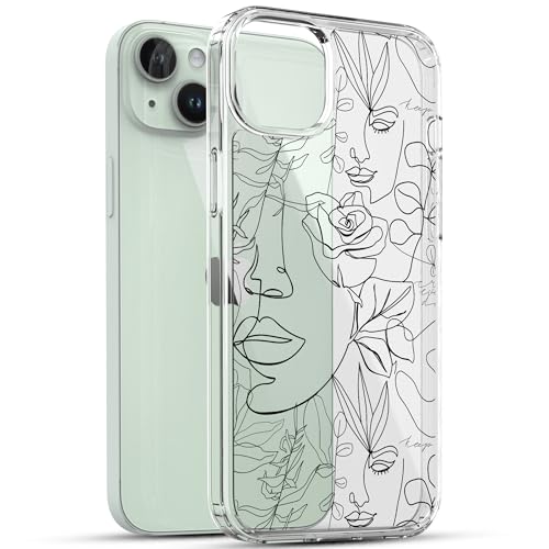 RANZ Case for iPhone 15, Anti-Scratch Shockproof Series Clear Hard PC + TPU Bumper Protective Cover Case for iPhone 15 (6.1") - Pink Magnolia Flower