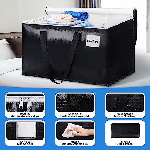 BlissTotes Moving Bags, Heavy Duty Moving Boxes with Zippers Top and Sturdy Handles, Storage Bags for Space Saving and Packing, Collapsible Moving Supplies, Storage Totes (76L, 2-Pack, Black)