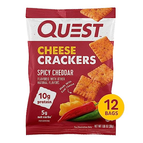 Quest Nutrition Cheese Crackers, Spicy Cheddar Blast, 10g of Protein, Low Carb, Made with Real Cheese, 12 Count (1.06 oz bags)