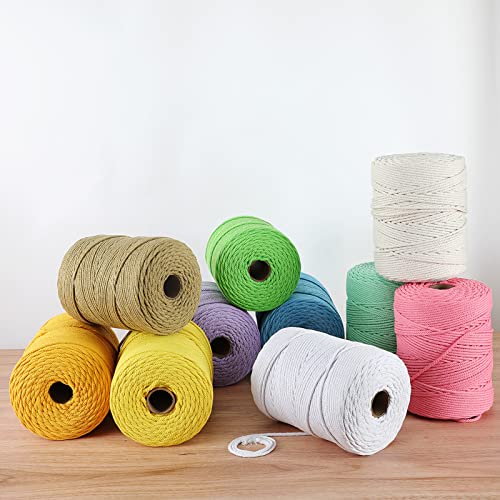 Macrame Cord 4mm x 328yd | 100% Natural Cotton Macrame Rope | 4 Strand Twisted Cotton Cord for DIY Crafts Knitting Plant Hangers Wedding Decor, Purple