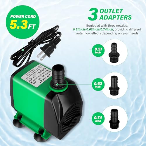 YSSOA 660GPH Submersible Water Pump (2500L/H, 45W) with Bottom Suction, 8.2ft High Lift, 3 Nozzles - Perfect for Fish Tank, Pond, Aquarium, Hydroponics