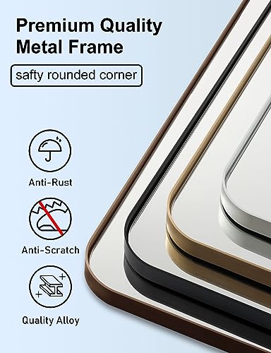 ANDY STAR Bronze Mirror for Bathroom, Rectangular Vanity Wall Mirror, 24"x40" Modern Non-Rusting Metal Frame Bathroom Mirror, Hangs Horizontally or Vertically