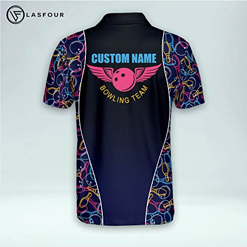 LASFOUR Custom Bowling Shirts with Name, Personalized Bowling Jerseys for Men Short Sleeve, Bowling Team Shirts for Men and Women (Pattern01)