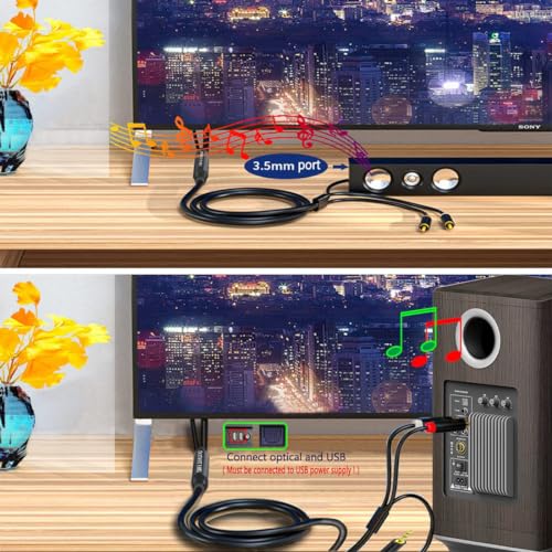 DUOYUTING Digital to Analog 3.5mm AUX Audio Cable, 2 RCA Adapter, All-in-one D/A Audio Converter, for TV/PS4/Xbox/DVD SPDIF/TOSLINK/Optical Port to Sound Box Amplifier Headphones (16.5FT)