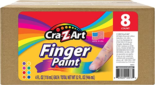 Cra-Z-Art Washable Kids Finger Paint Bulk Pack 8ct, Assorted Colors 4oz each bottle